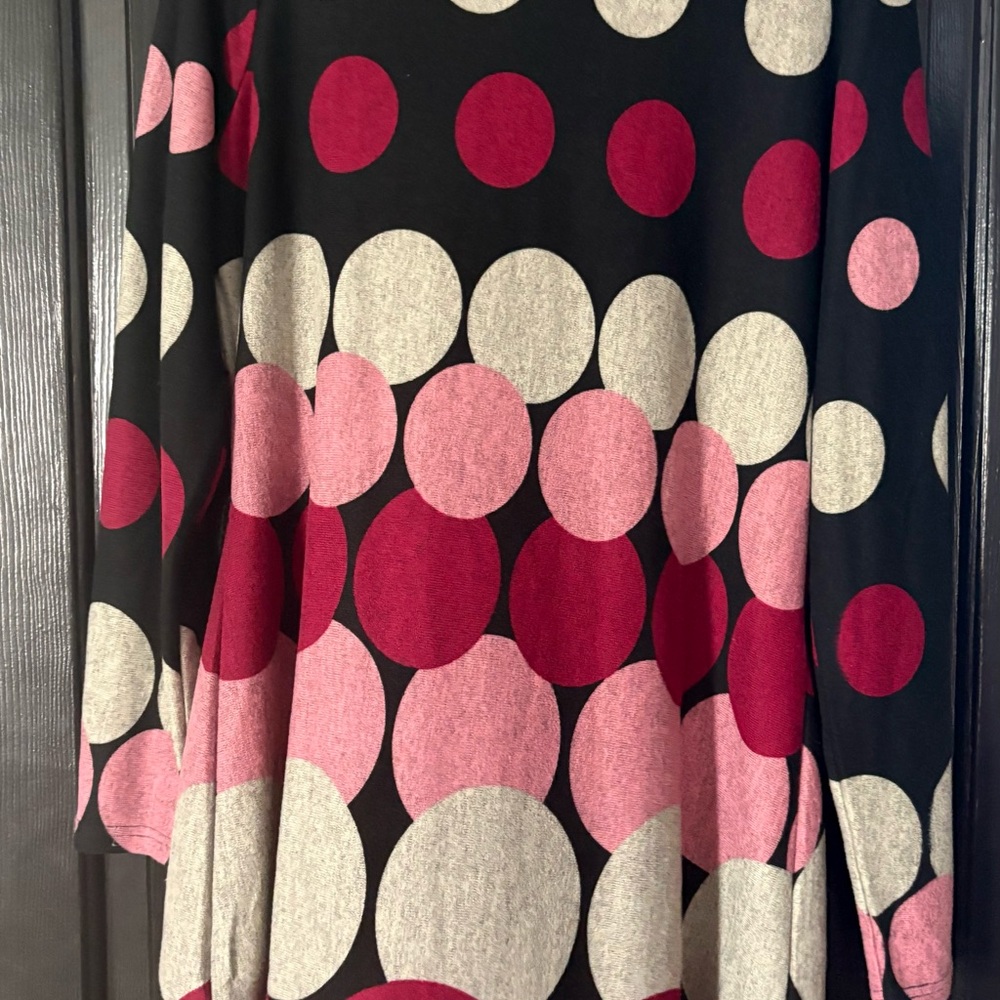 VENUS Black and Pink Polka Dot Midi Dress